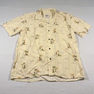 Katin Beige Mens Lazy Days Print Shirt Short Sleeve Cotton Blend Hawaiian Sz M
